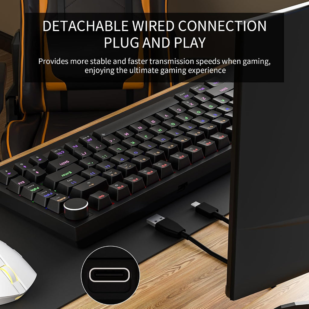 GM326 Mechanical Keyboard,Wired Gaming Keyboard,75% Percent Keyboard | Mechanical Keyboard,Wired Gaming Keyboard,75% Percent,Hot Swappable,Compact,Led Backlit,Usb C,Knob,Pc,Qwerty,Black,Red Switch