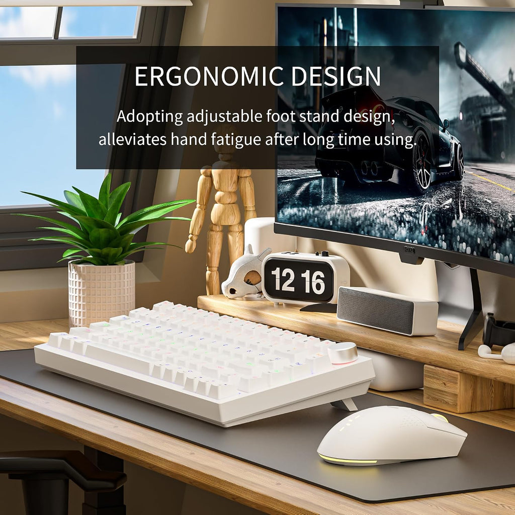 GM326 Mechanical Keyboard,Wired Gaming Keyboard,75% Percent Keyboard | Mechanical Keyboard,Wired Gaming Keyboard,75% Percent,Hot Swappable,Compact,Led Backlit,Usb C,Knob,Pc,Qwerty,White,Red Switch