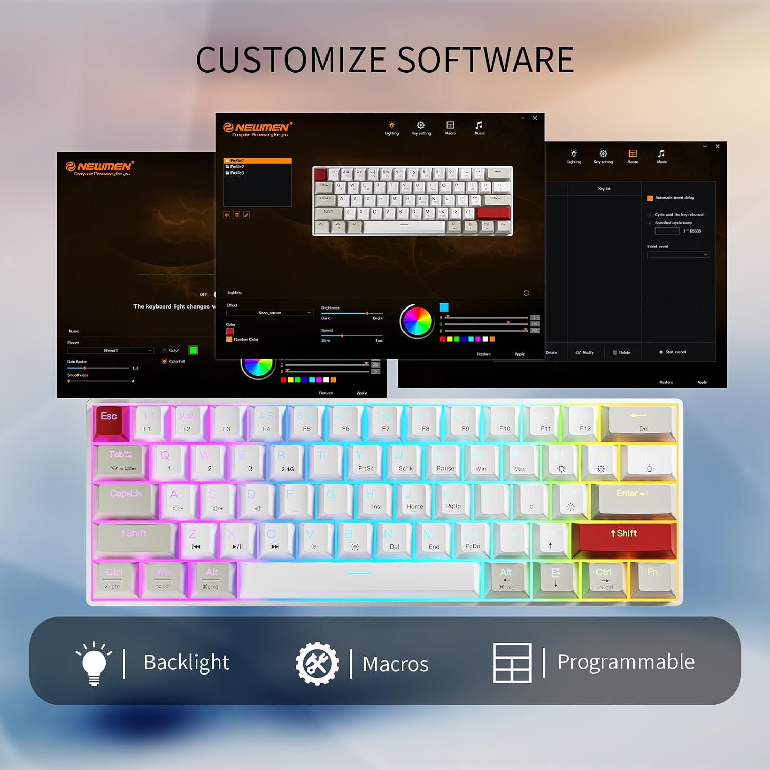 GM610 Wireless Mechanical Keyboard,60% Gaming Keyboard Red Switch | Gaming Mechanical Keyboards,60%,Usb-C,Wired/Bluetooth/2.4Ghz,Rgb Backlit,Compact,Hot Swappable,Anti-Ghosting,Pc Mac Windows