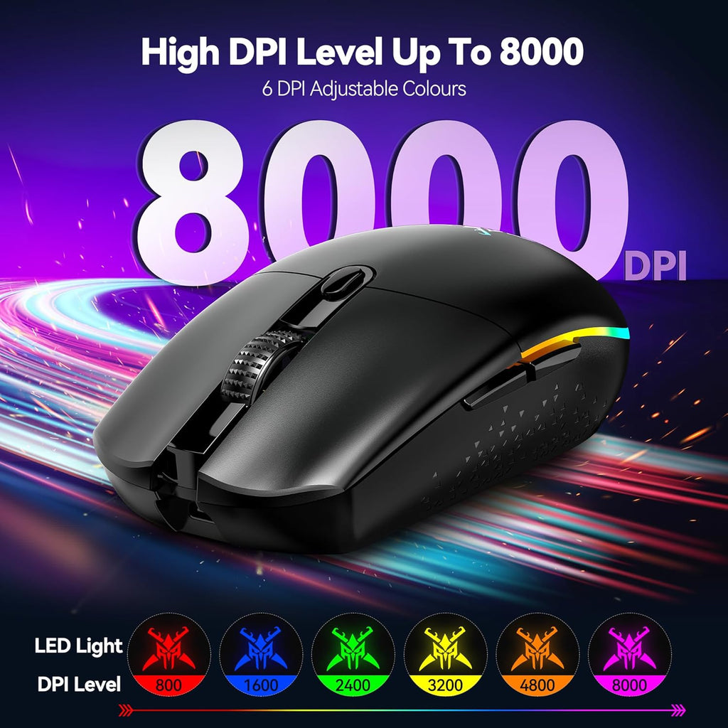 RGB Wireless Gaming Mouse 8000 DPI 6 Button, Wireless & Wired Mode