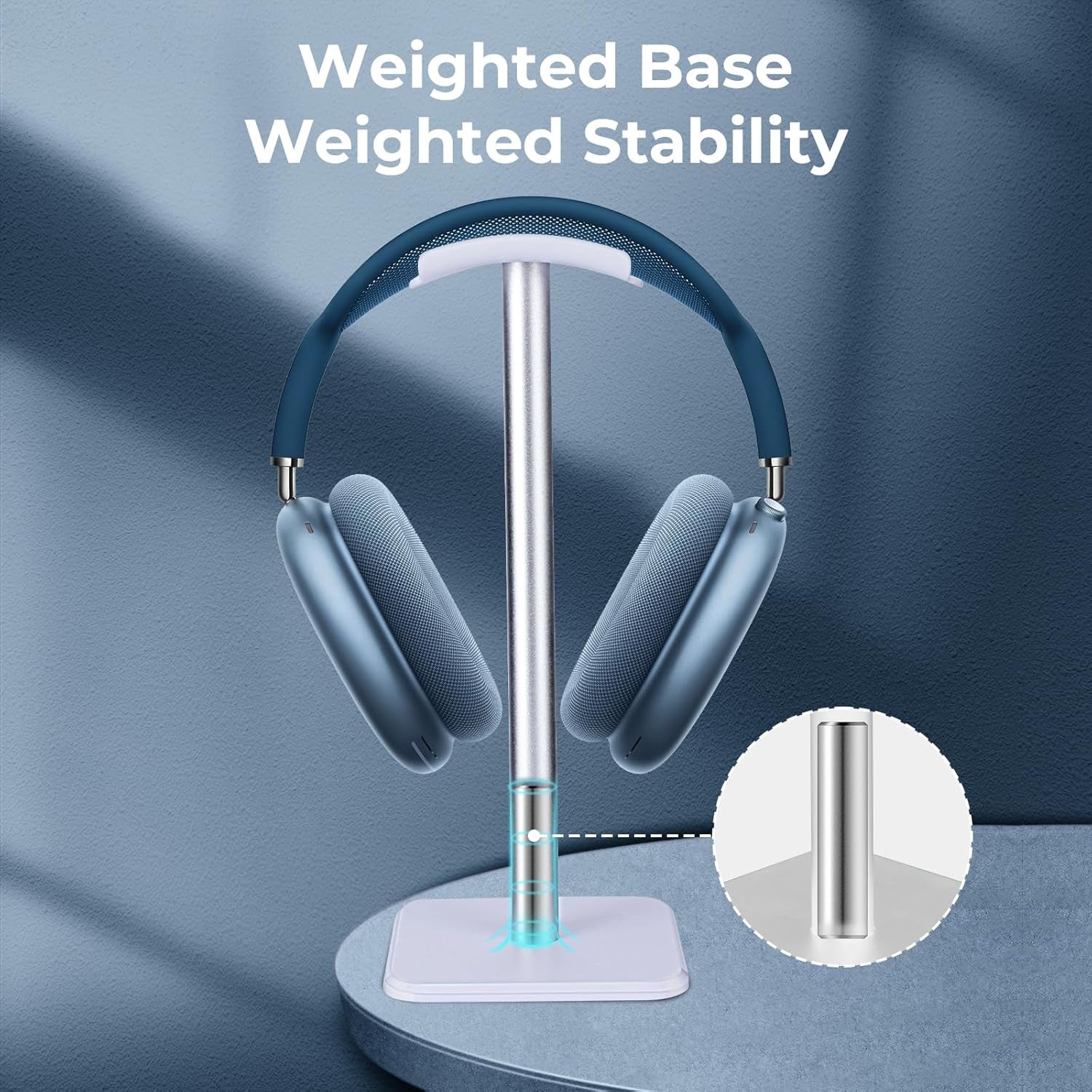 Headphones Stand [Weighted Base & Taller Height] Headset Holder Stand, Universal Headset Desk Hook for All Gaming Headset/Desktop Earphones, Silver