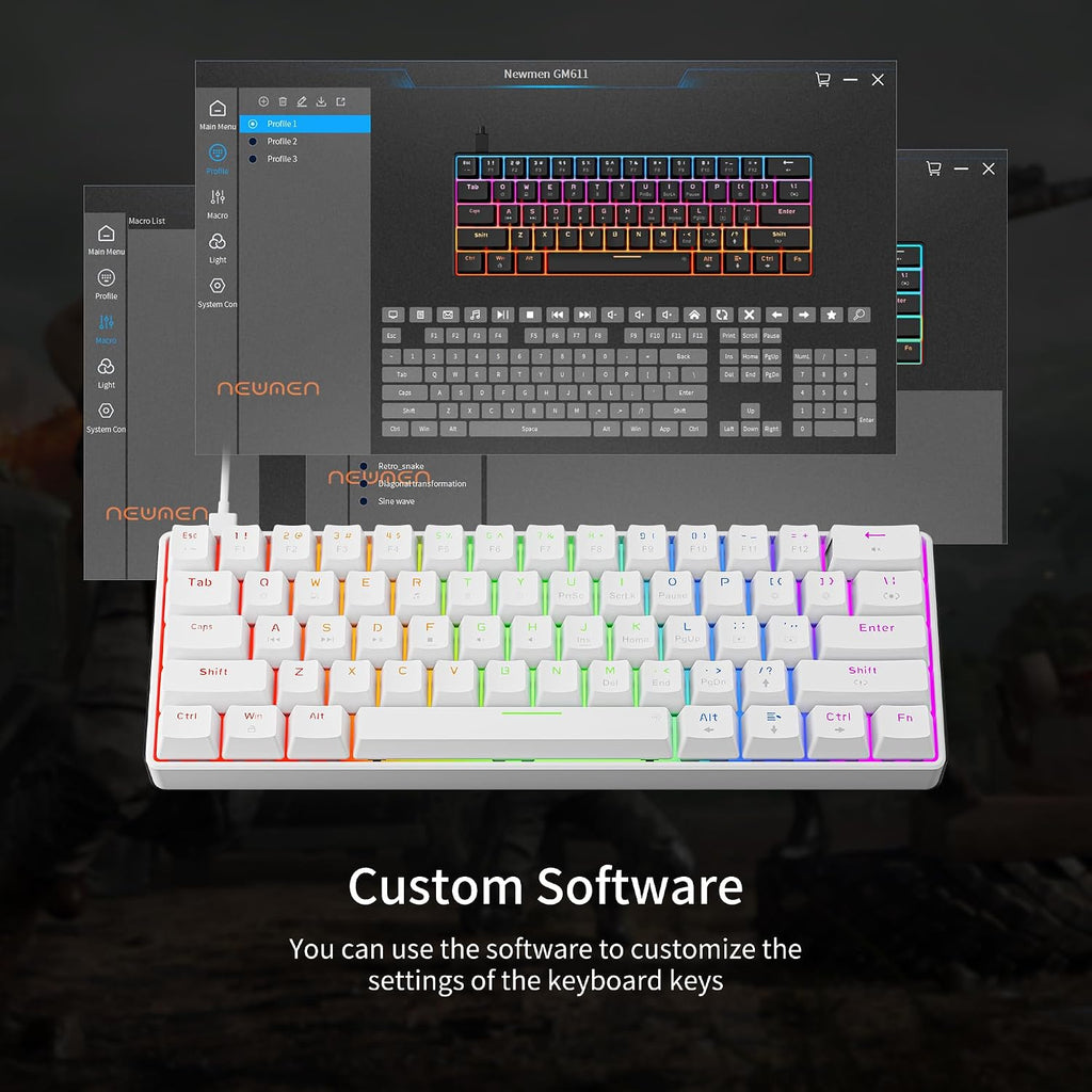 GM611 Gaming Keyboard,60% Percent Mechanical Keyboard Red Switches | 61 Keys,Led Backlit,Anti-Ghosting,White Keycaps ,Wired Gaming Keyboard,Qwerty,Pc, Windows, Gamer, Office, Typist Red Switches