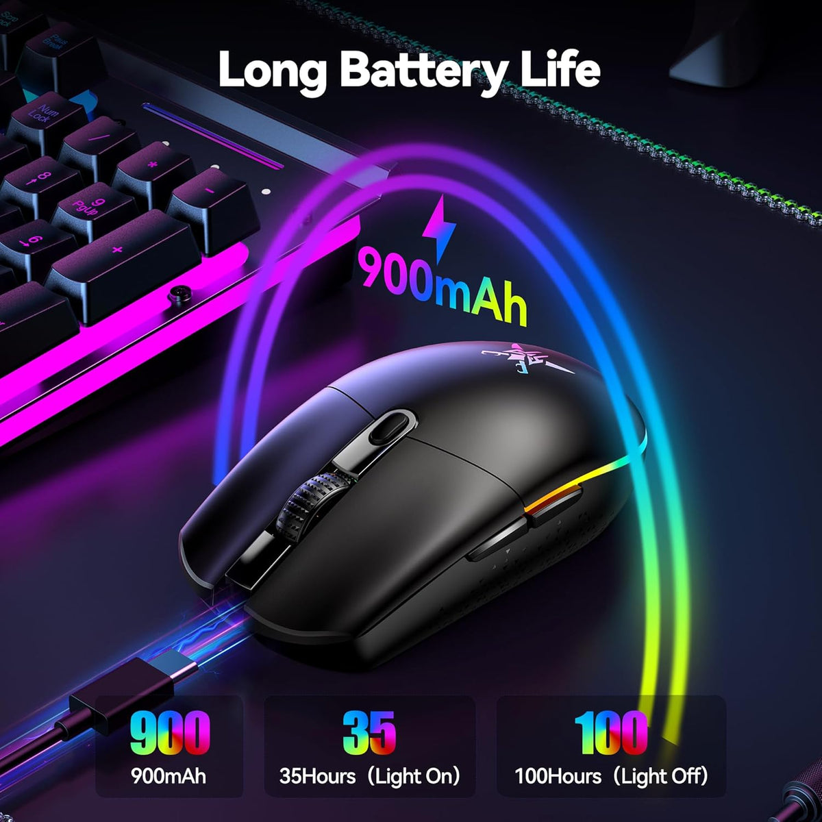RGB Wireless Gaming Mouse 8000 DPI 6 Button, Wireless & Wired Mode