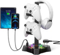 RGB Headphone Stand with USB Charger, Controller Stand for Desk, Headset Stand Holder with 2 USB Charging Ports and 3 AC Outlets Extension Lead Socket,Gaming Headset Desk Accessories