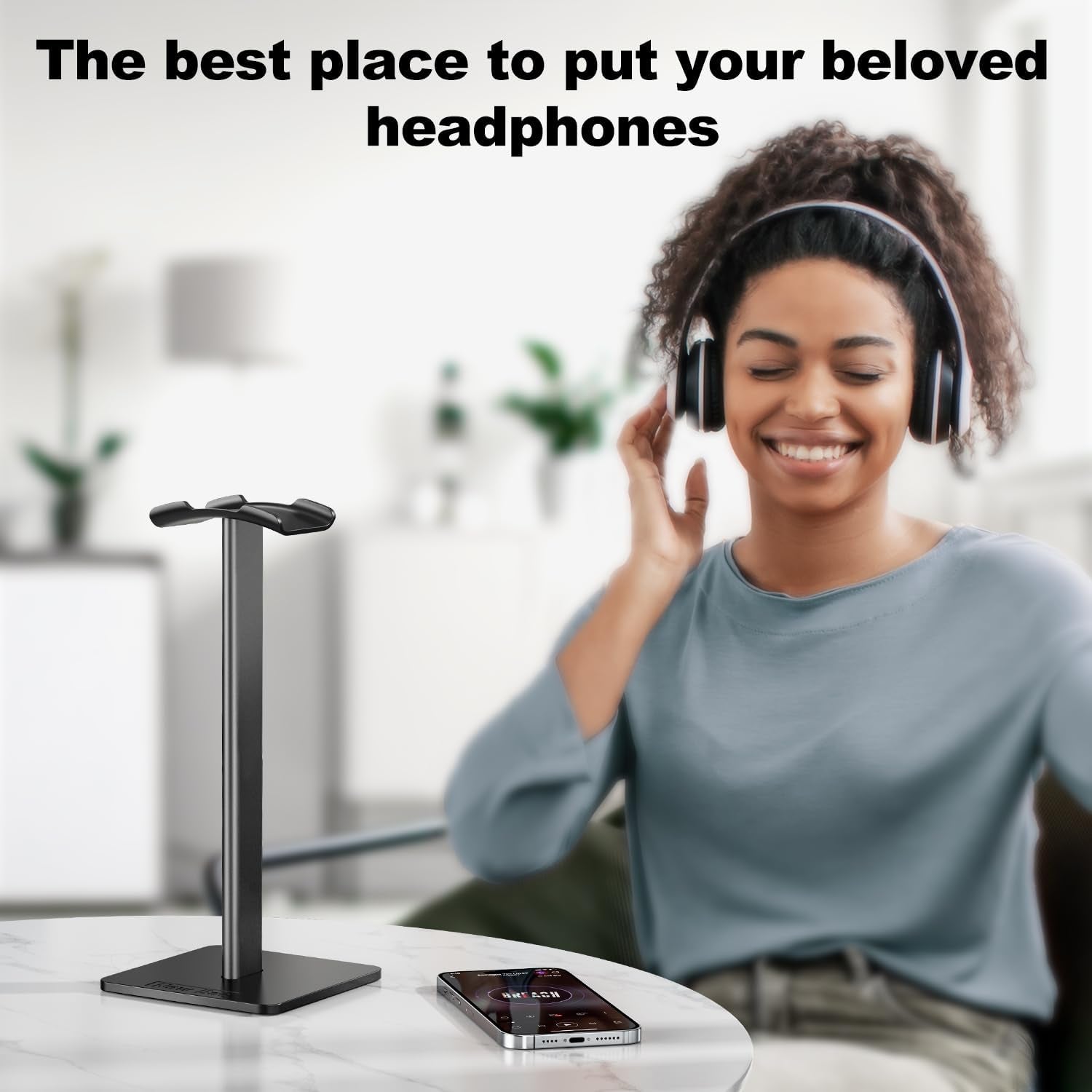 Headphone Stand Headset Stand Headphone Holder Universal Aluminum Gaming Headset Holder Earphone Display Earbuds Mount for All Headphones (Black)