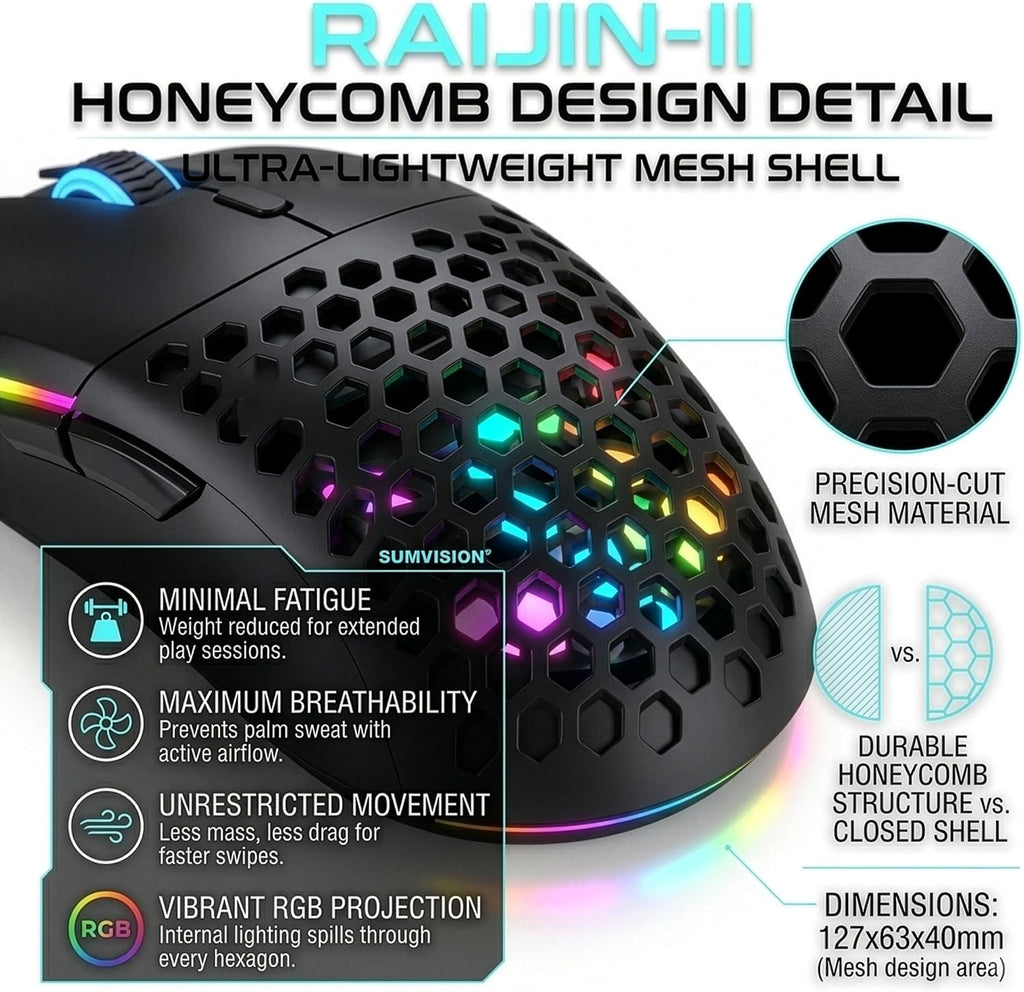 Gaming Mouse  RAIJIN II Computer Mouse 12,800 DPI 16.8 Million Colour 30G Programmable Buttons Macro Software Ergonomic Wired Mouse for PC Laptop Apple Mac Windows 11