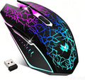 Wireless Gaming Mouse, Rechargeable Computer Mouse, 7-Color LED Light, Ergonomic Mouse with 6 Silent Click Buttons, 3 Adjustable 2400 DPI Wireless Mouse for Laptop,Pc,Mac, Black