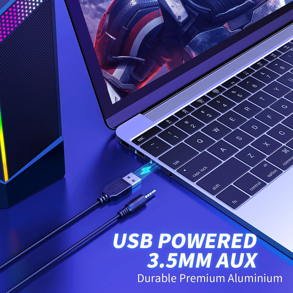 Computer Speakers,2 in 1 PC Speaker,Gaming Speakers for Laptop Desktop Monitor,Touch Sensitive Lighting,10 Watts Peak Power,Usb Powered 3.5Mm Aux(Package Only Two Speaker,No Soundbar)