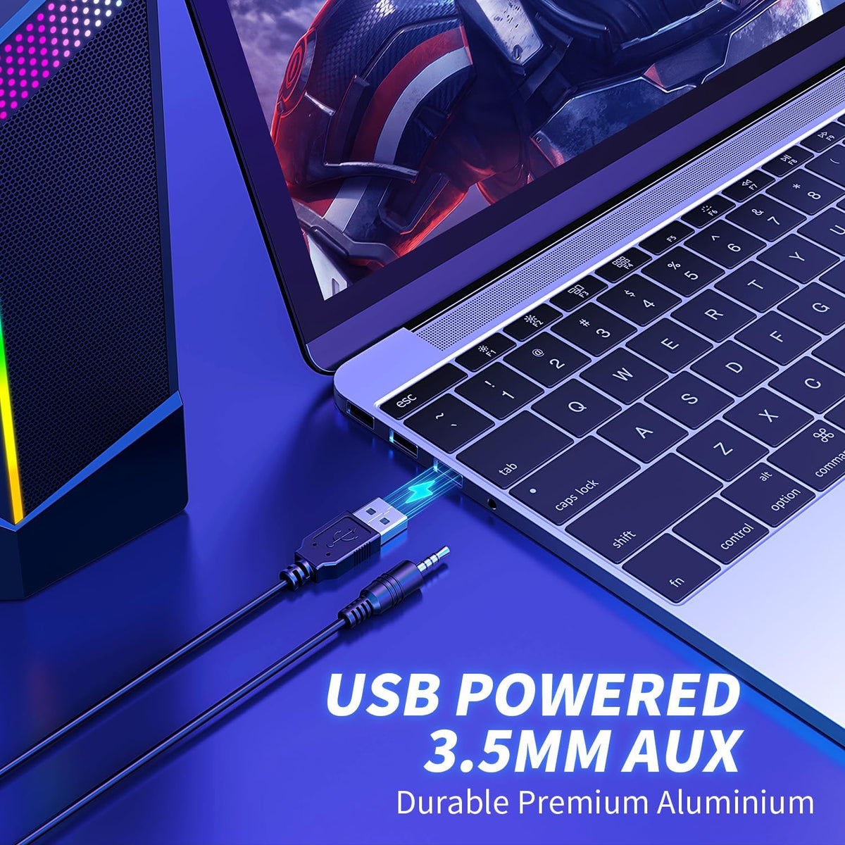 Computer Speakers,2 in 1 PC Speaker,Gaming Speakers for Laptop Desktop Monitor,Touch Sensitive Lighting,10 Watts Peak Power,Usb Powered 3.5Mm Aux(Package Only Two Speaker,No Soundbar)
