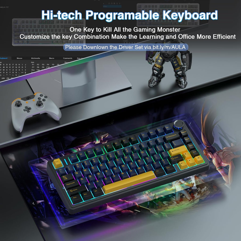 F75 75% Wireless Mechanical Keyboard,2.4Ghz/Type-C/Bt5.0 Gaming Keyboards,Advanced Structure,Rgb Backlight,Hot Swappable Custom Keyboard for Pc/Mac (Cool Black)