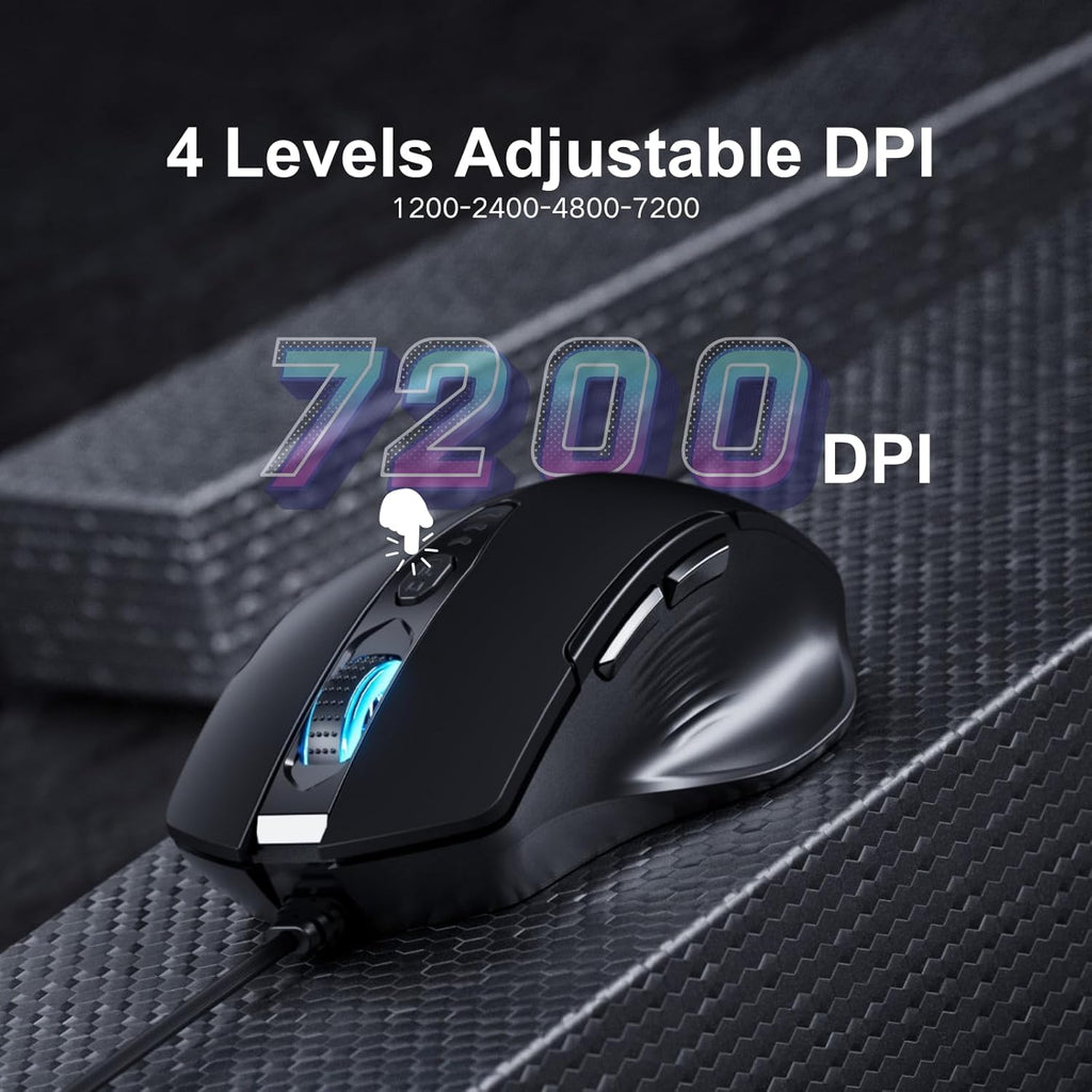 Wired Mouse, 6 Programmable Buttons, Ergonomic Wired Gaming Mouse