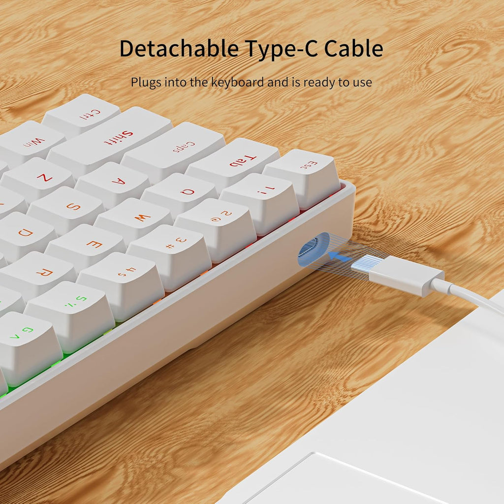 GM611 Gaming Keyboard,60% Percent Mechanical Keyboard Red Switches | 61 Keys,Led Backlit,Anti-Ghosting,White Keycaps ,Wired Gaming Keyboard,Qwerty,Pc, Windows, Gamer, Office, Typist Red Switches