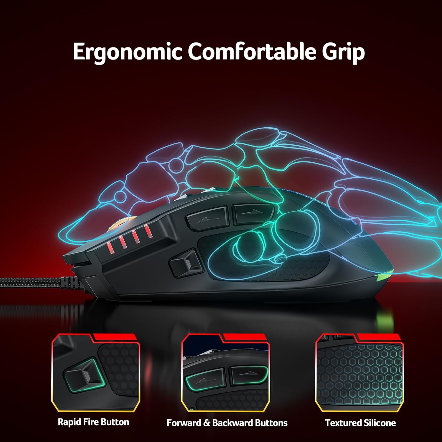Wired Gaming Mouse, 12,800 DPI RGB Ergonomic Computer Mouse for PC