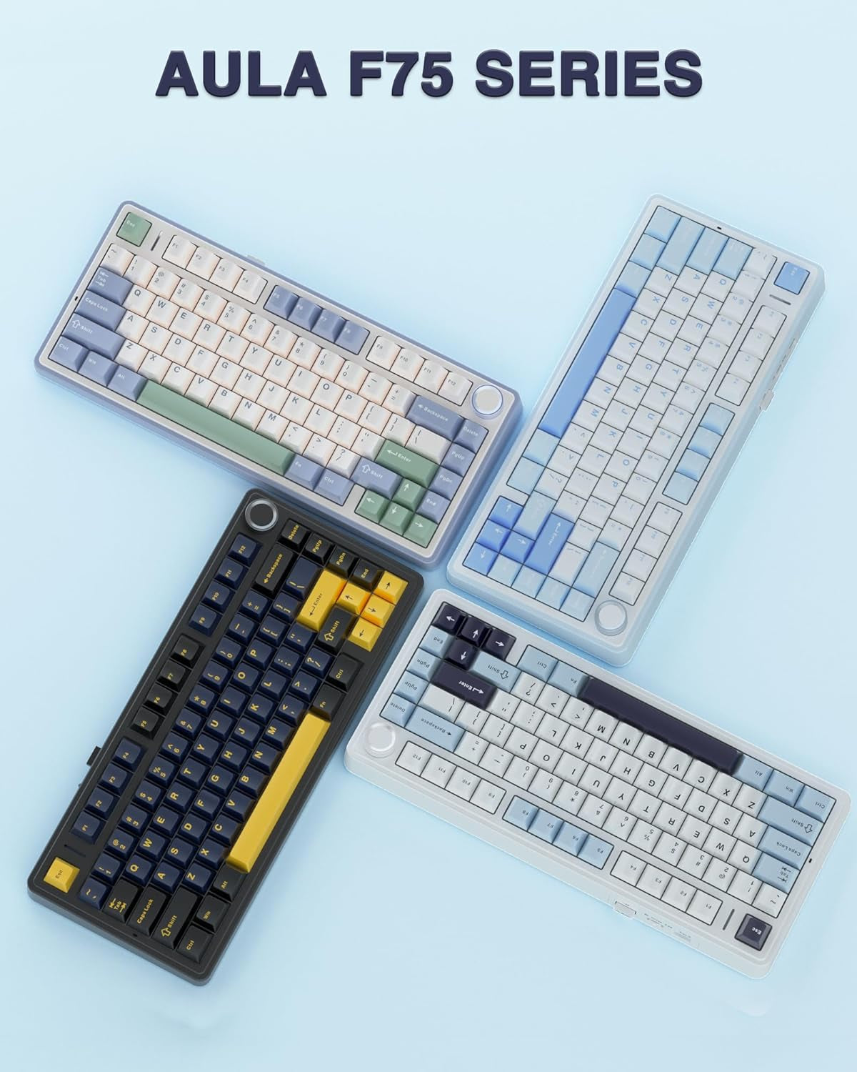 F75 75% Mechanical Gaming Keyboard,2.4Ghz/Type-C/Bt5.0 Wireless Mechanical Keyboards,Advanced Structure,Rgb Backlight,Creamy Sound,Hot Swappable Custom Keyboard(Glacial Blue)