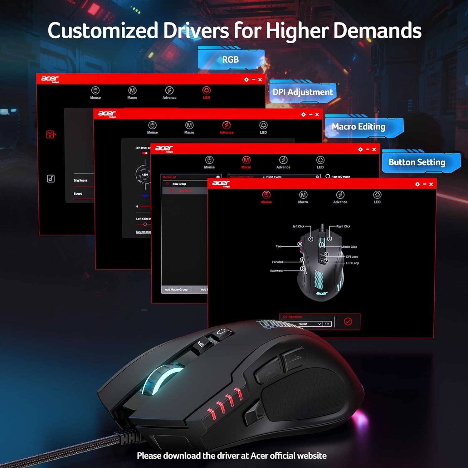 Wired Gaming Mouse, 12,800 DPI RGB Ergonomic Computer Mouse for PC