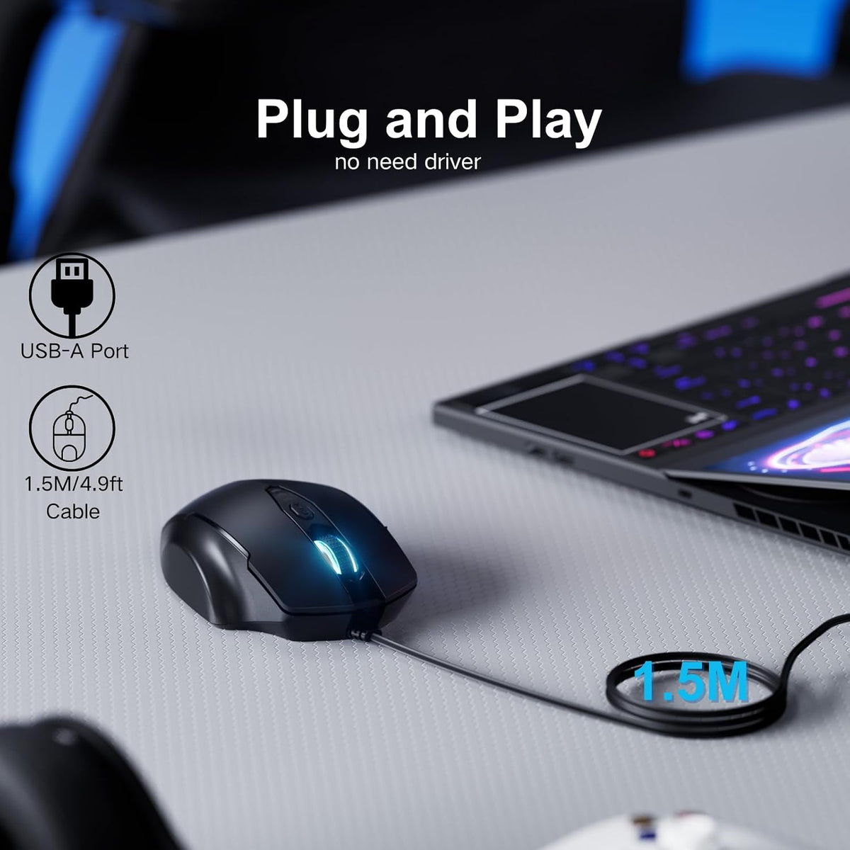 Wired Mouse, 6 Programmable Buttons, Ergonomic Wired Gaming Mouse