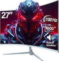 Curved Monitor 27 Inch 100Hz, PC Gaming Monitor with Speakers, AMD Freesync Full HD 1080P Ultra-Thin Zero Frame Display for Home Office Business (White)