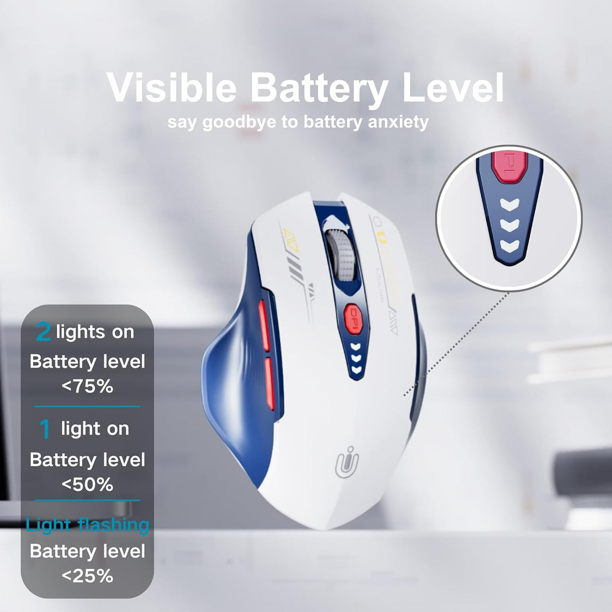 Wireless Mouse, 3-Mode Bluetooth 5.0/4.0 & 2.4Ghz, Rechargeable