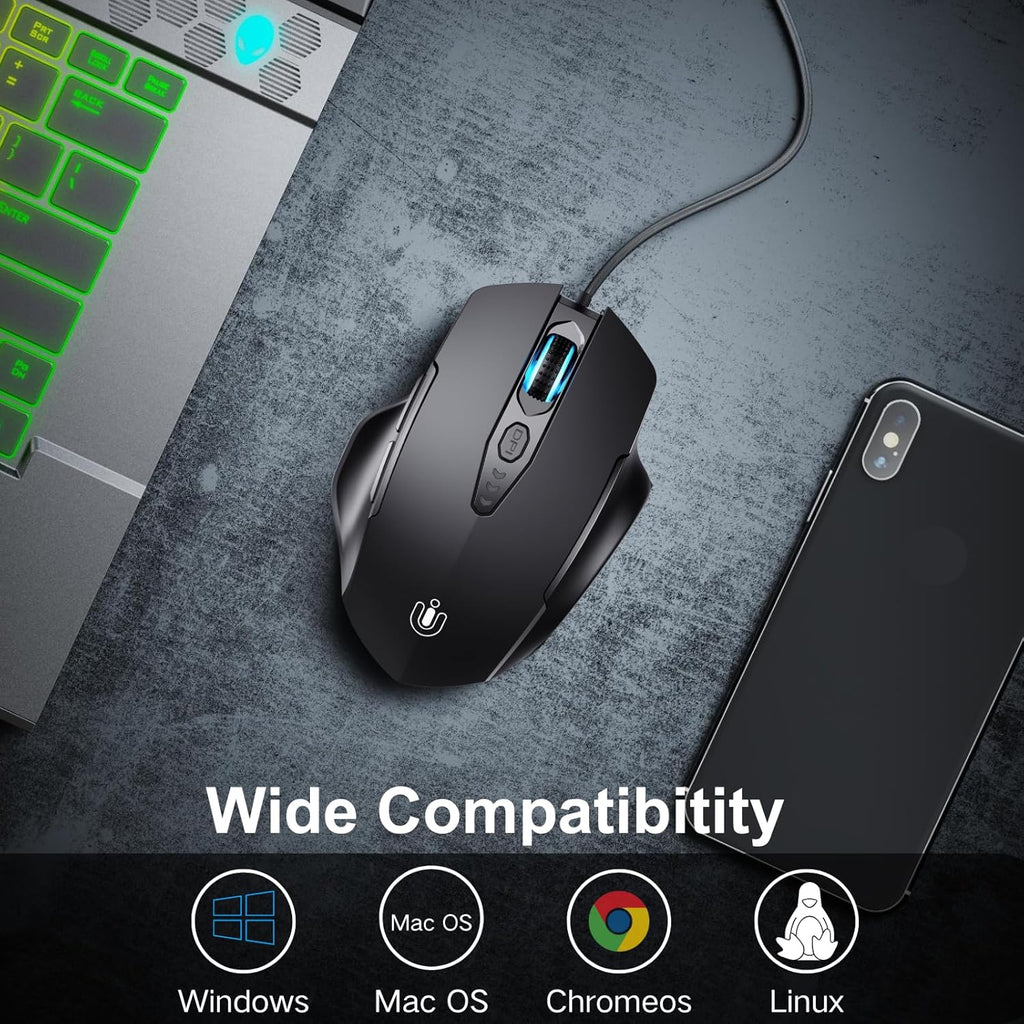 Wired Mouse, 6 Programmable Buttons, Ergonomic Wired Gaming Mouse