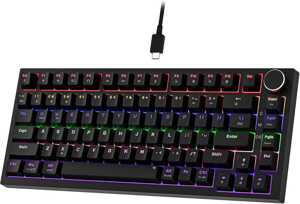 GM326 Mechanical Keyboard,Wired Gaming Keyboard,75% Percent Keyboard | Mechanical Keyboard,Wired Gaming Keyboard,75% Percent,Hot Swappable,Compact,Led Backlit,Usb C,Knob,Pc,Qwerty,Black,Red Switch
