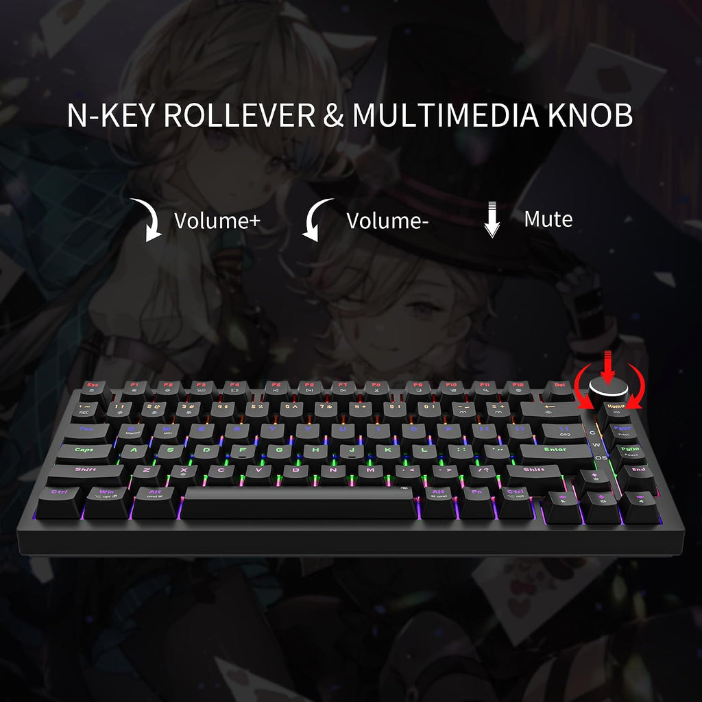 GM326 Mechanical Keyboard,Wired Gaming Keyboard,75% Percent Keyboard | Mechanical Keyboard,Wired Gaming Keyboard,75% Percent,Hot Swappable,Compact,Led Backlit,Usb C,Knob,Pc,Qwerty,Black,Red Switch