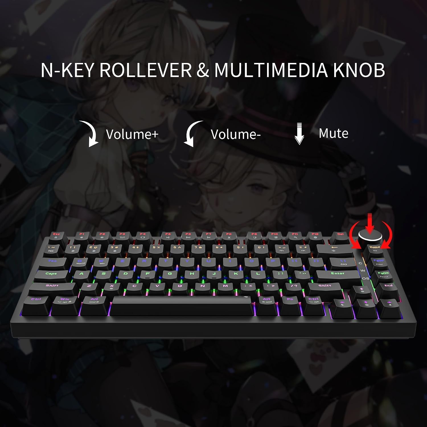 GM326 Mechanical Keyboard,Wired Gaming Keyboard,75% Percent Keyboard | Mechanical Keyboard,Wired Gaming Keyboard,75% Percent,Hot Swappable,Compact,Led Backlit,Usb C,Knob,Pc,Qwerty,Black,Red Switch