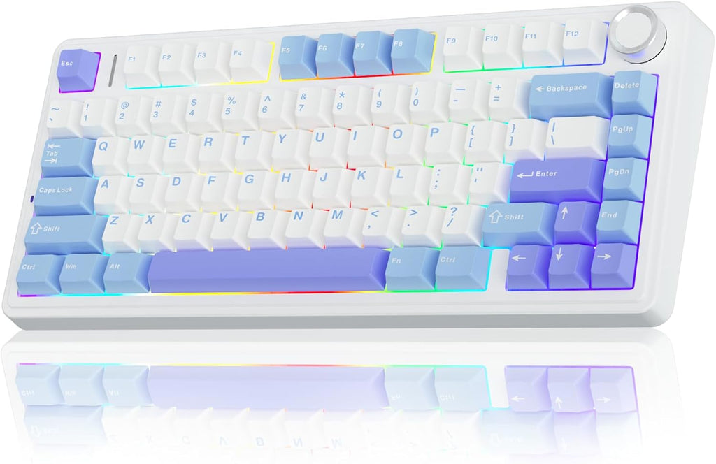 F75 75% Wireless Mechanical Keyboard,2.4Ghz/Type-C/Bt5.0 Gaming Keyboards,Advanced Structure,Rgb Backlight,Hot Swappable Custom Keyboard for Pc/Mac (Blue&Purple)
