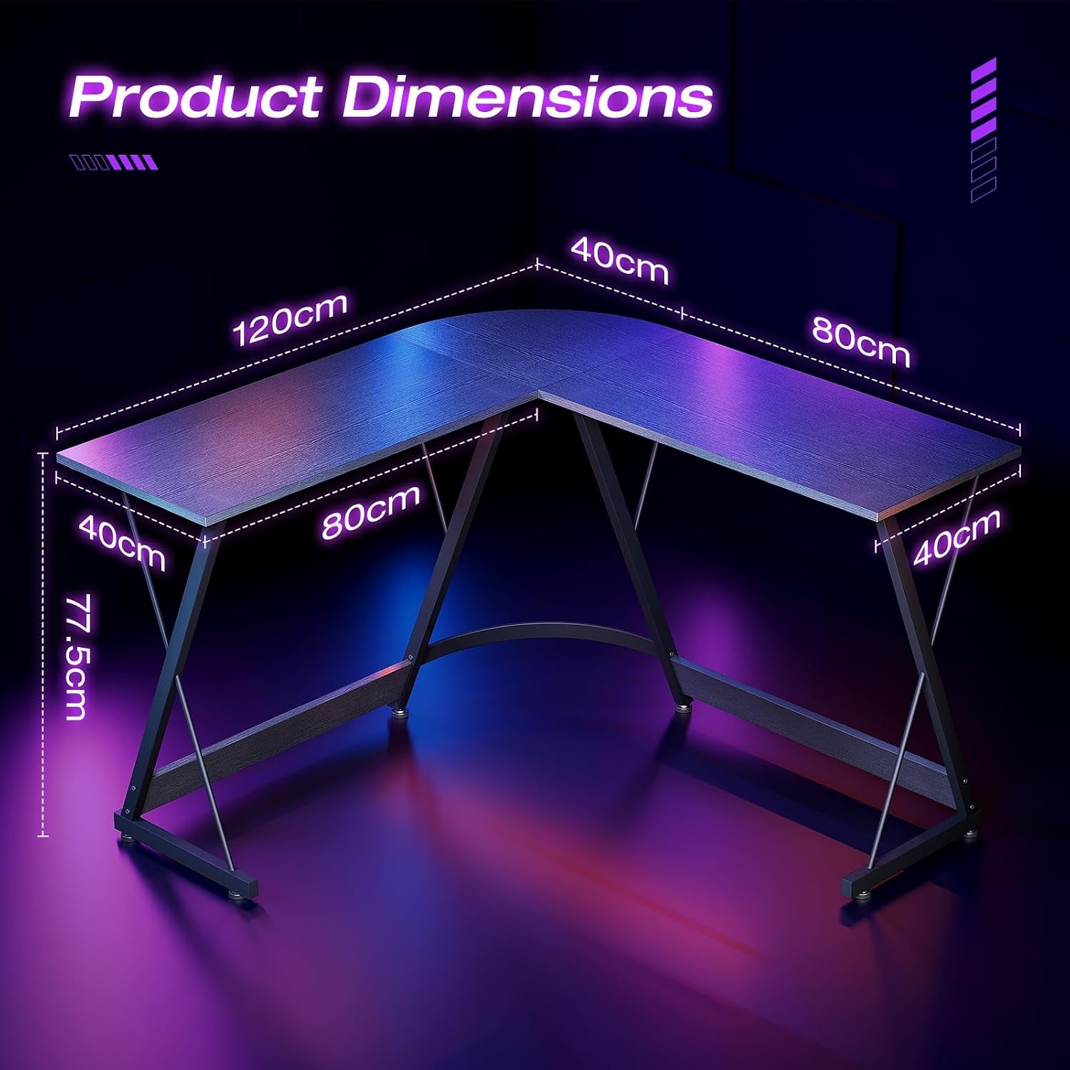 L Shaped Gaming Desk,120×120 Cm, Black