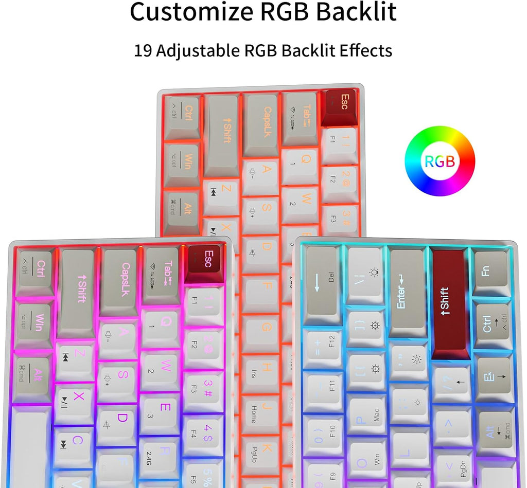 GM610 Wireless Mechanical Keyboard,60% Gaming Keyboard Red Switch | Gaming Mechanical Keyboards,60%,Usb-C,Wired/Bluetooth/2.4Ghz,Rgb Backlit,Compact,Hot Swappable,Anti-Ghosting,Pc Mac Windows