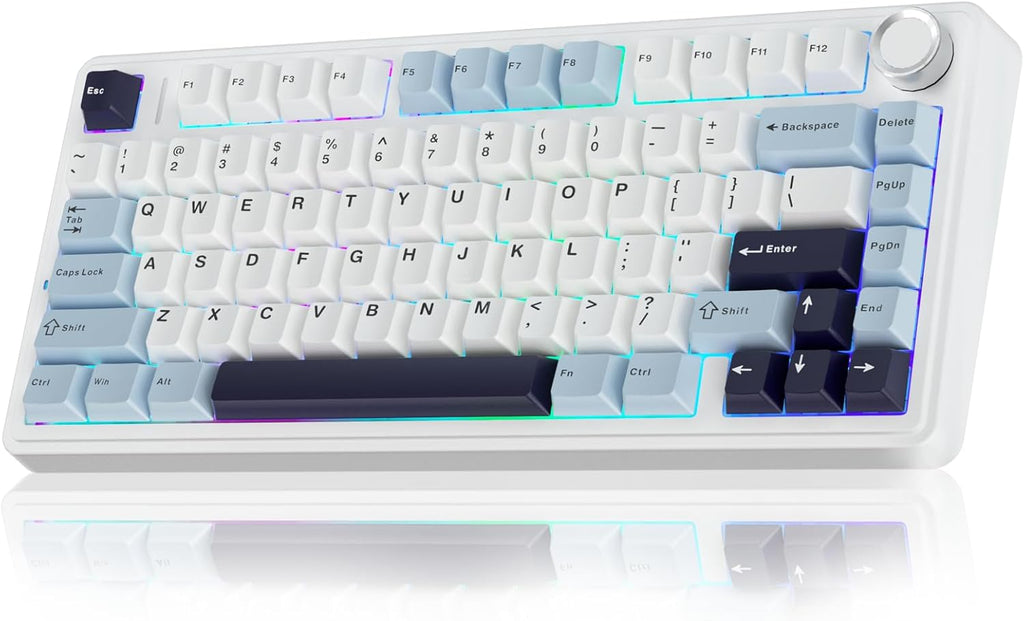 F75 75% Mechanical Gaming Keyboard,2.4Ghz/Type-C/Bt5.0 Wireless Mechanical Keyboards,Advanced Structure,Rgb Backlight,Creamy Sound,Hot Swappable Custom Keyboard(Glacial Blue)