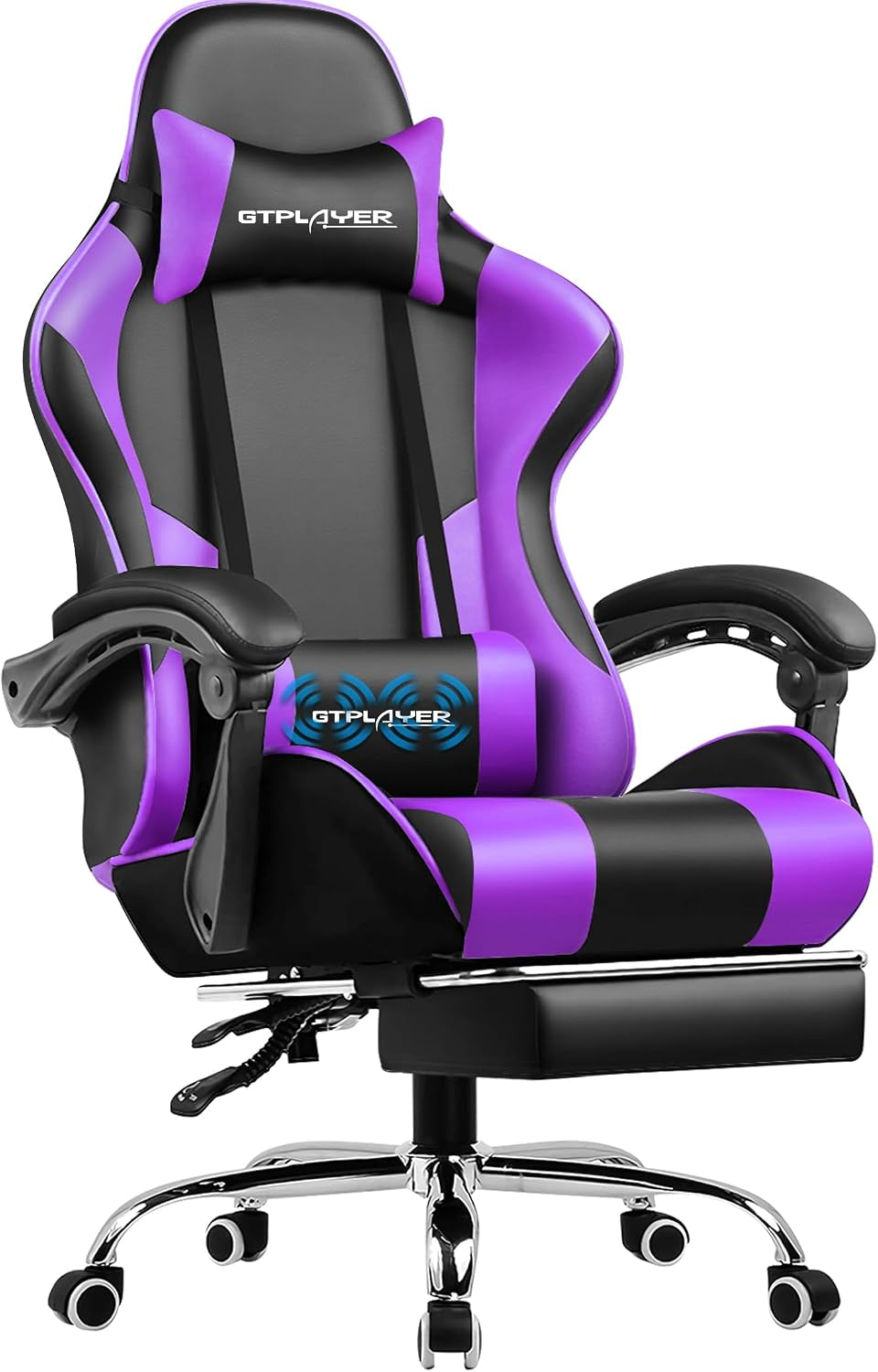 Gaming Chair, Massage Computer Chairs with Footrest, Headrest and Lumbar Support Height Adjustable Ergonomic 360°-Swivel PC Chair Purple