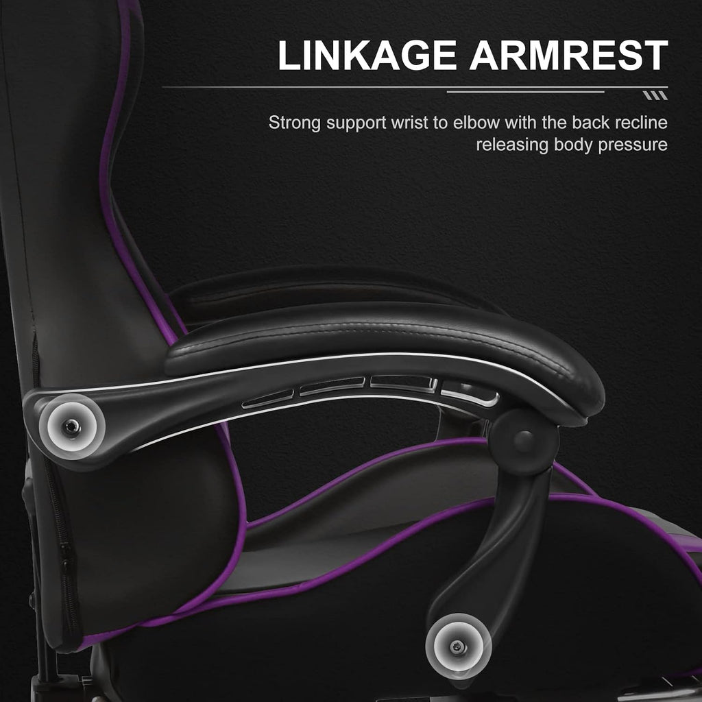 Gaming Chair, Massage Computer Chairs with Footrest, Headrest and Lumbar Support Height Adjustable Ergonomic 360°-Swivel PC Chair Purple
