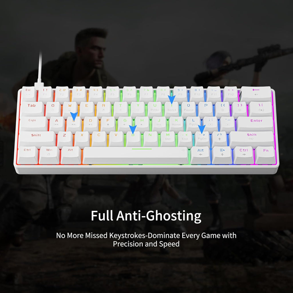 GM611 Gaming Keyboard,60% Percent Mechanical Keyboard Red Switches | 61 Keys,Led Backlit,Anti-Ghosting,White Keycaps ,Wired Gaming Keyboard,Qwerty,Pc, Windows, Gamer, Office, Typist Red Switches