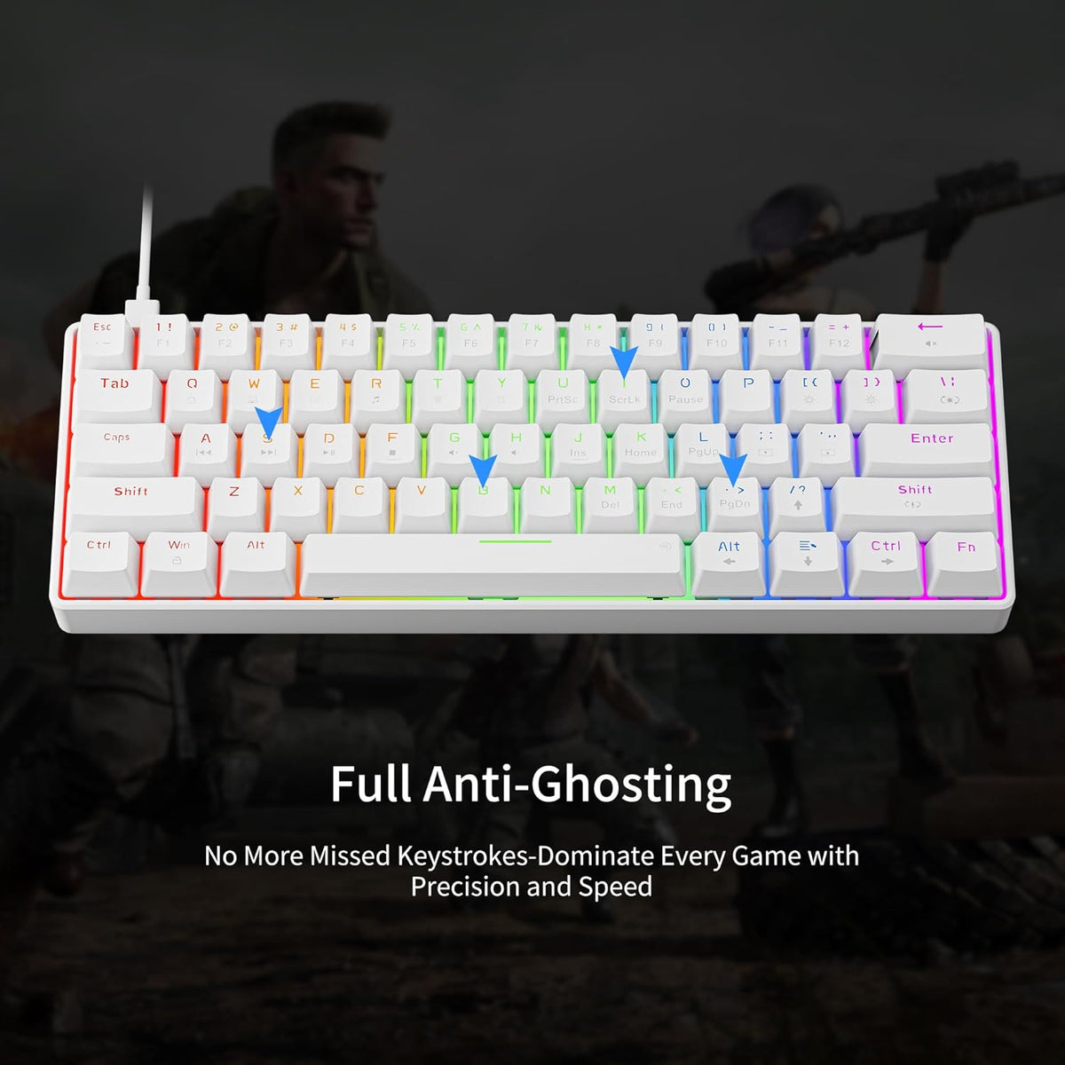 GM611 Gaming Keyboard,60% Percent Mechanical Keyboard Red Switches | 61 Keys,Led Backlit,Anti-Ghosting,White Keycaps ,Wired Gaming Keyboard,Qwerty,Pc, Windows, Gamer, Office, Typist Red Switches