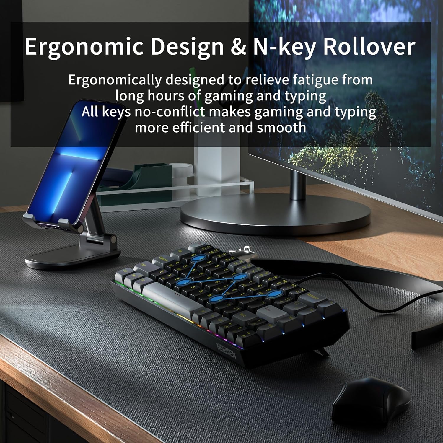 GM681 Wired Mechanical Keyboard,60% Gaming Keyboard,Led Backlit | Wired Mechanical Keyboard,60% Gaming Keyboard,Led Backlit,Compact,Usb,Ergonomic,Mini,Office,Pc,Laptop,Qwerty,Red Switches