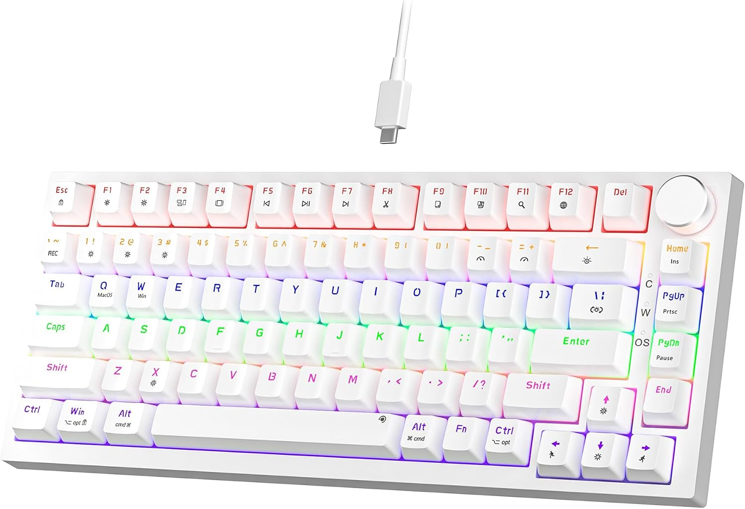 GM326 Mechanical Keyboard,Wired Gaming Keyboard,75% Percent Keyboard | Mechanical Keyboard,Wired Gaming Keyboard,75% Percent,Hot Swappable,Compact,Led Backlit,Usb C,Knob,Pc,Qwerty,White,Red Switch