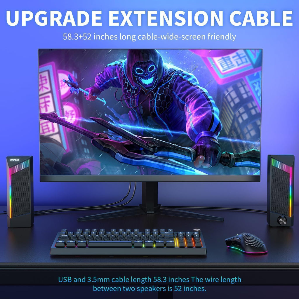 Computer Speakers,2 in 1 PC Speaker,Gaming Speakers for Laptop Desktop Monitor,Touch Sensitive Lighting,10 Watts Peak Power,Usb Powered 3.5Mm Aux(Package Only Two Speaker,No Soundbar)