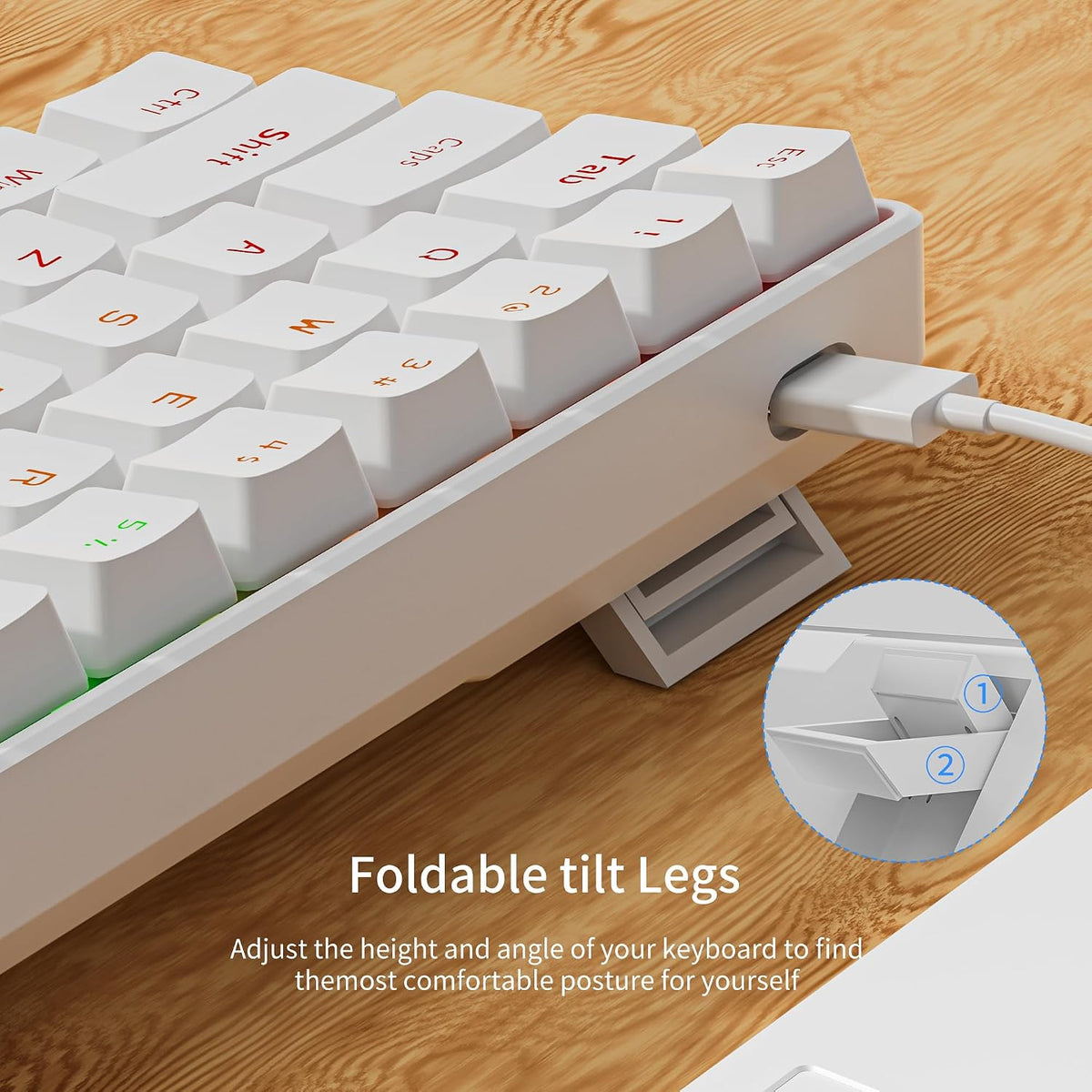 GM611 Gaming Keyboard,60% Percent Mechanical Keyboard Red Switches | 61 Keys,Led Backlit,Anti-Ghosting,White Keycaps ,Wired Gaming Keyboard,Qwerty,Pc, Windows, Gamer, Office, Typist Red Switches