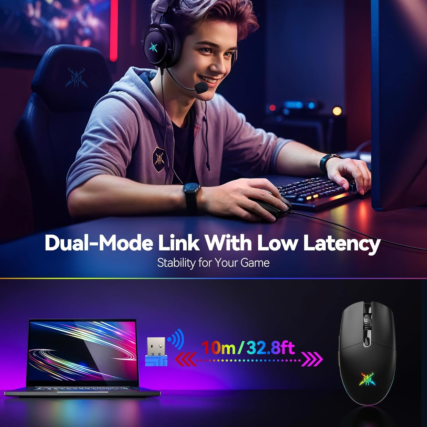 RGB Wireless Gaming Mouse 8000 DPI 6 Button, Wireless & Wired Mode
