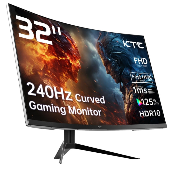 32 Inch Curved Gaming Monitor, Full HD 1080P@240Hz Monitor, VA 1500R, 1Ms, Adaptive Sync, HDR10, HDMI 2.0 / DP1.4, 125% Srgb, VESA, Compatible with Desktop, Laptop, PS5, Xbox, Switch and More