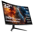 32 Inch Curved Gaming Monitor, Full HD 1080P@240Hz Monitor, VA 1500R, 1Ms, Adaptive Sync, HDR10, HDMI 2.0 / DP1.4, 125% Srgb, VESA, Compatible with Desktop, Laptop, PS5, Xbox, Switch and More