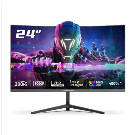 24 Inch 200Hz Curved Gaming Monitor, 1Ms MPRT, VA Panel, FHD