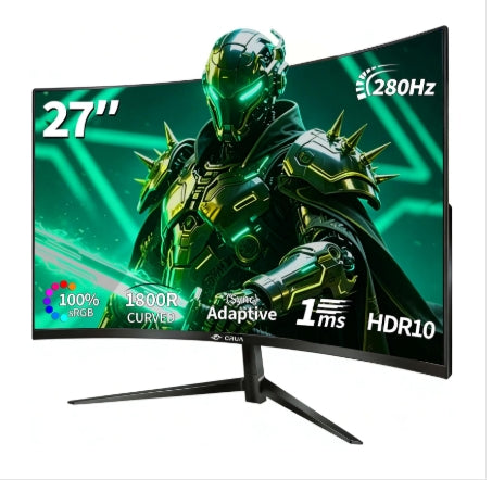 CRUA 27 Inch Curved Gaming Monitor,Full HD(1920x1080P) VA Panel 1800R 280Hz Refresh Rate Computer Monitor with Blue Light Filter,for Gaming & Office(DP,HDMI) - Wall Mountable, Black