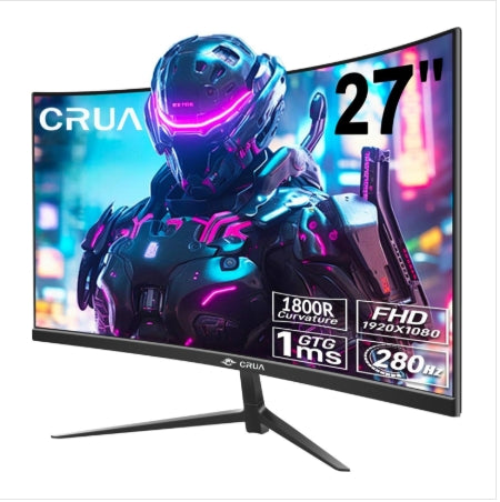 27 Inch 280Hz Curved Gaming Monitor, Full HD 1080P 1800R Frameless Computer Monitor, 1Ms GTG with Freesync, Low Motion Blur, Eye Care, VESA, Displayport, HDMI, Black
