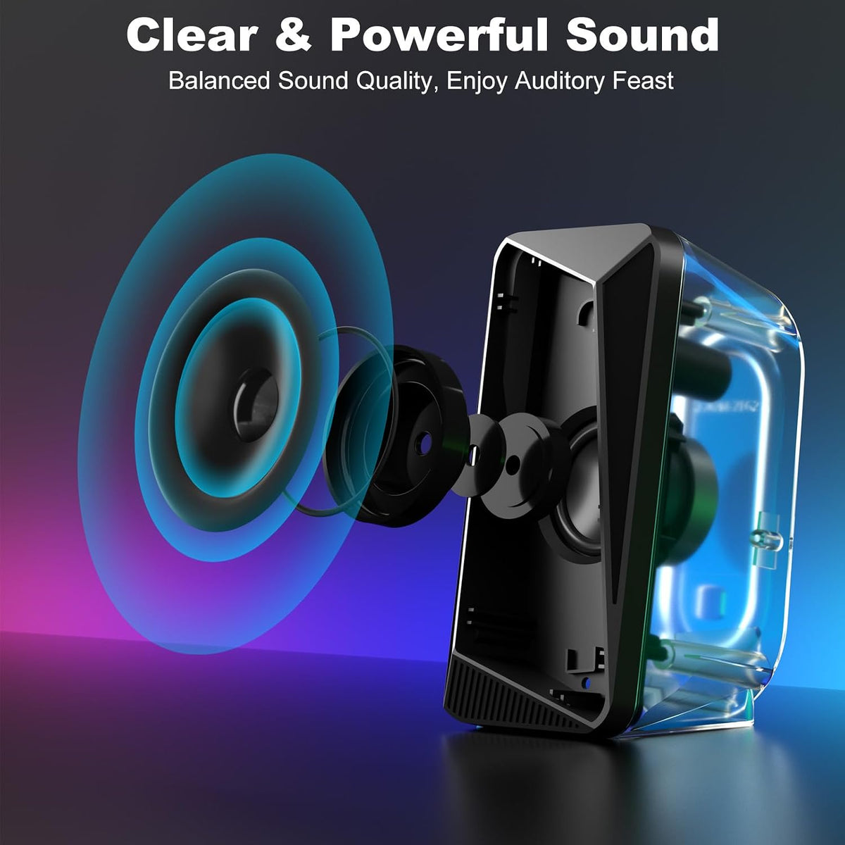 C30 Bluetooth PC Speakers for Desktop, Monitor, Laptop, Gaming | 3.5Mm Aux Input, USB Powered, Stereo 2.0, Bluetooth 5.1, Colourful LED Lighting, 1 Pair, Black
