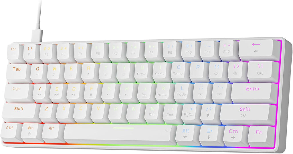 GM611 Gaming Keyboard,60% Percent Mechanical Keyboard Red Switches | 61 Keys,Led Backlit,Anti-Ghosting,White Keycaps ,Wired Gaming Keyboard,Qwerty,Pc, Windows, Gamer, Office, Typist Red Switches