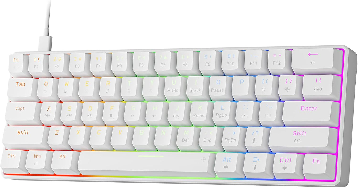 GM611 Gaming Keyboard,60% Percent Mechanical Keyboard Red Switches | 61 Keys,Led Backlit,Anti-Ghosting,White Keycaps ,Wired Gaming Keyboard,Qwerty,Pc, Windows, Gamer, Office, Typist Red Switches