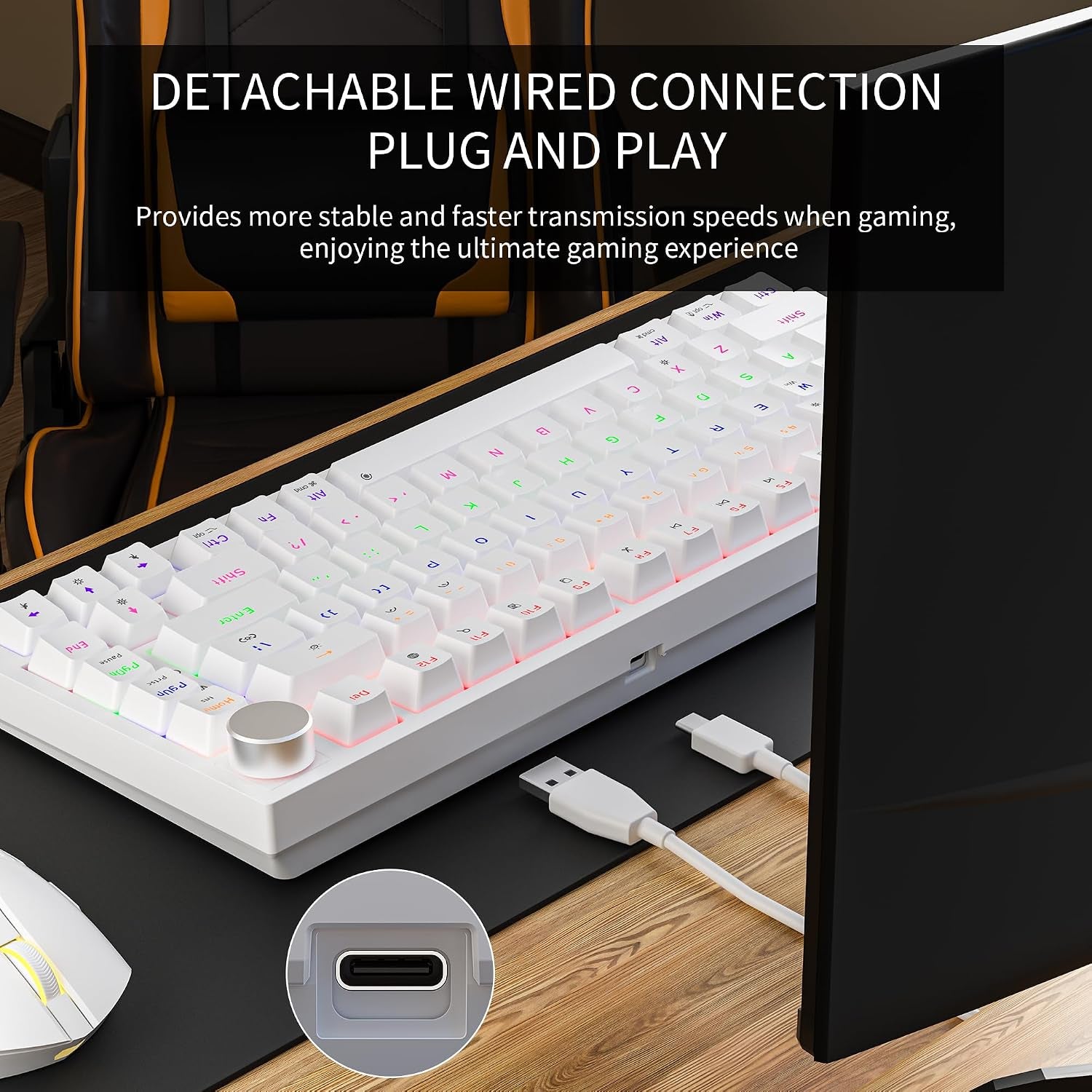 GM326 Mechanical Keyboard,Wired Gaming Keyboard,75% Percent Keyboard | Mechanical Keyboard,Wired Gaming Keyboard,75% Percent,Hot Swappable,Compact,Led Backlit,Usb C,Knob,Pc,Qwerty,White,Red Switch