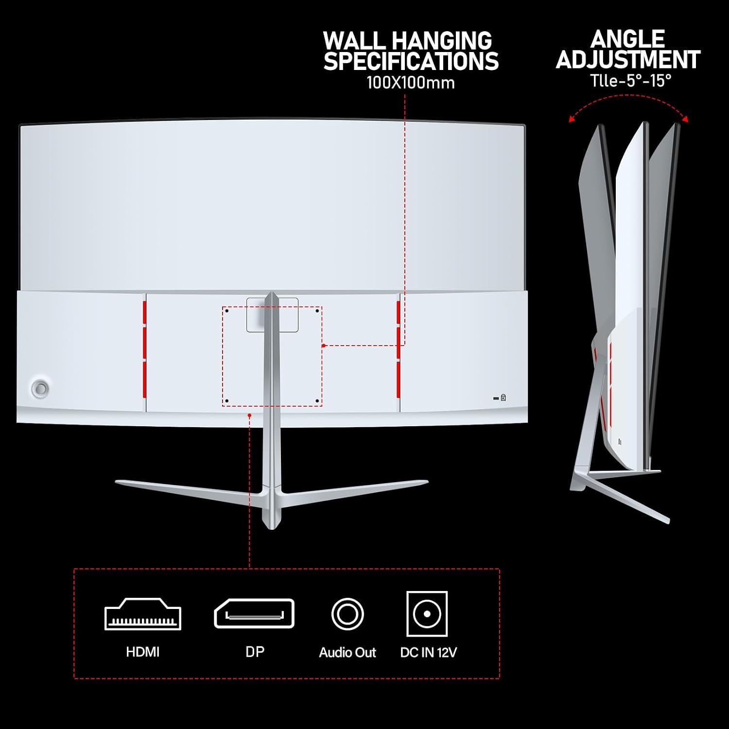 Curved Monitor 27 Inch 100Hz, PC Gaming Monitor with Speakers, AMD Freesync Full HD 1080P Ultra-Thin Zero Frame Display for Home Office Business (White)