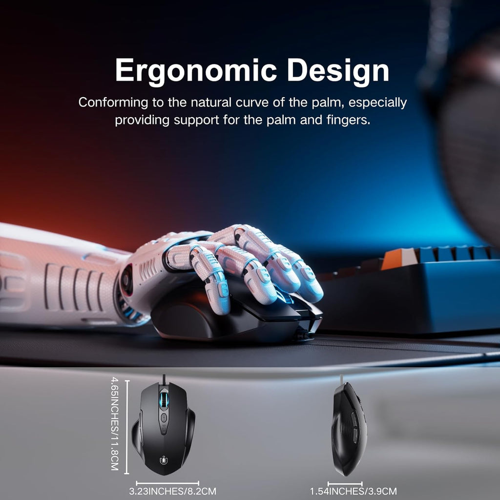 Wired Mouse, 6 Programmable Buttons, Ergonomic Wired Gaming Mouse